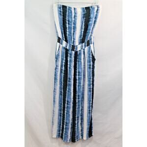 Peyton Jensen Sienna Cropped Jumpsuit Romper M Striped Lined Pocket Strapless